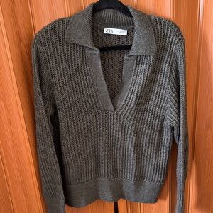 Zara Charcoal Brown V-Neck Women's Sweater